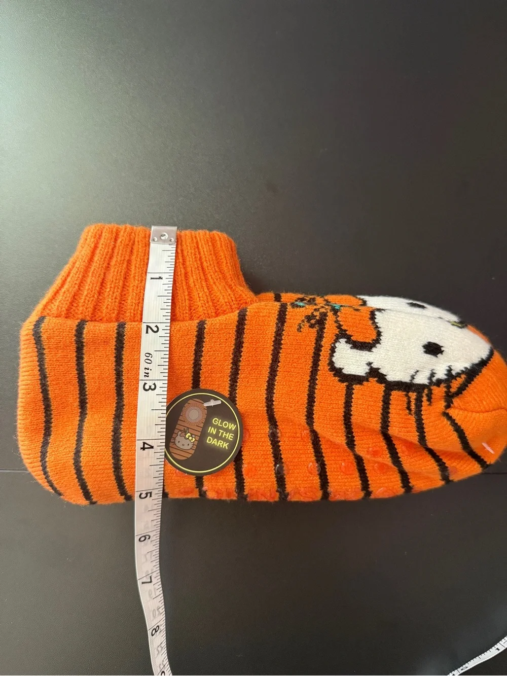 Hello Kitty Halloween Orange Striped Slipper Socks Glow in Dark Fits Women 5-9